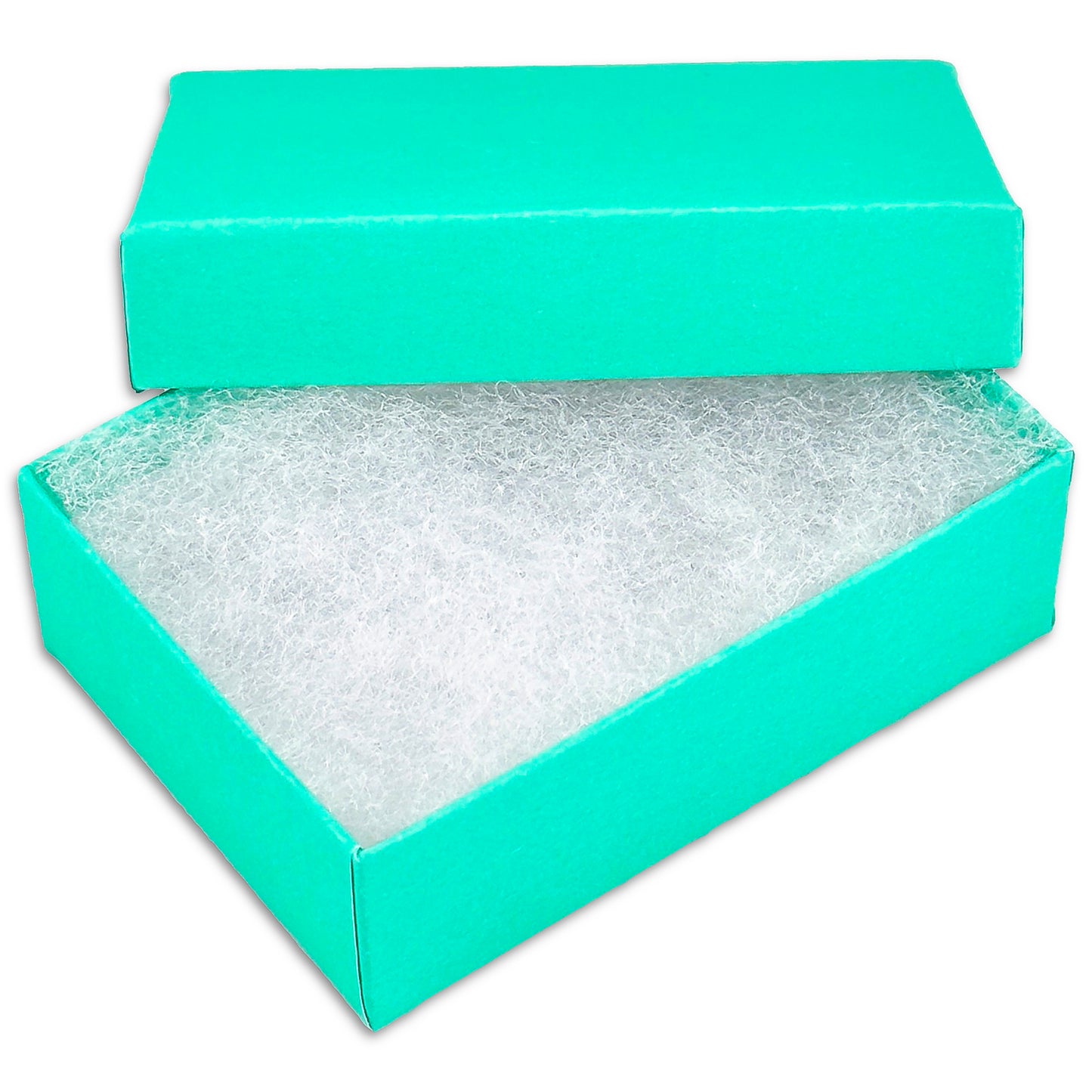 2 1/8" x 1 5/8" x 3/4" Teal Green Cotton Filled Paper Box