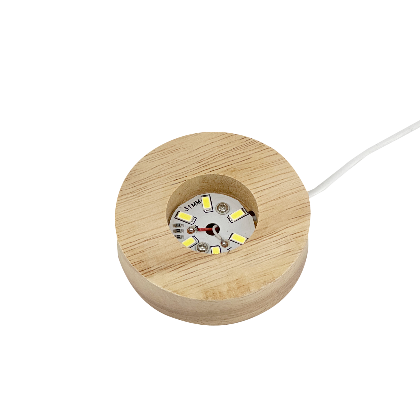 2 3/4" Round Wood Base White LED Light with Switch