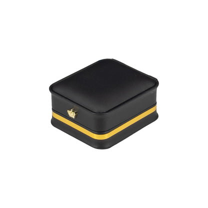 2 3/4" x 3 1/4" Black Leatherette Pendant Box with Gold Crown and Trim