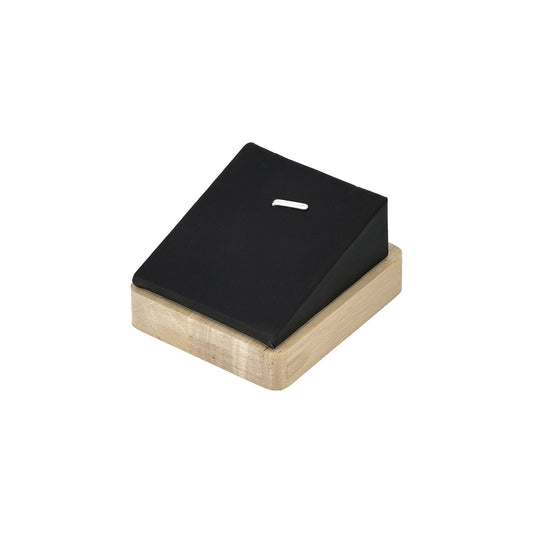 2 7/8" x 3 1/8" Black Leatherette Natural Wood Single Pendant Display Block