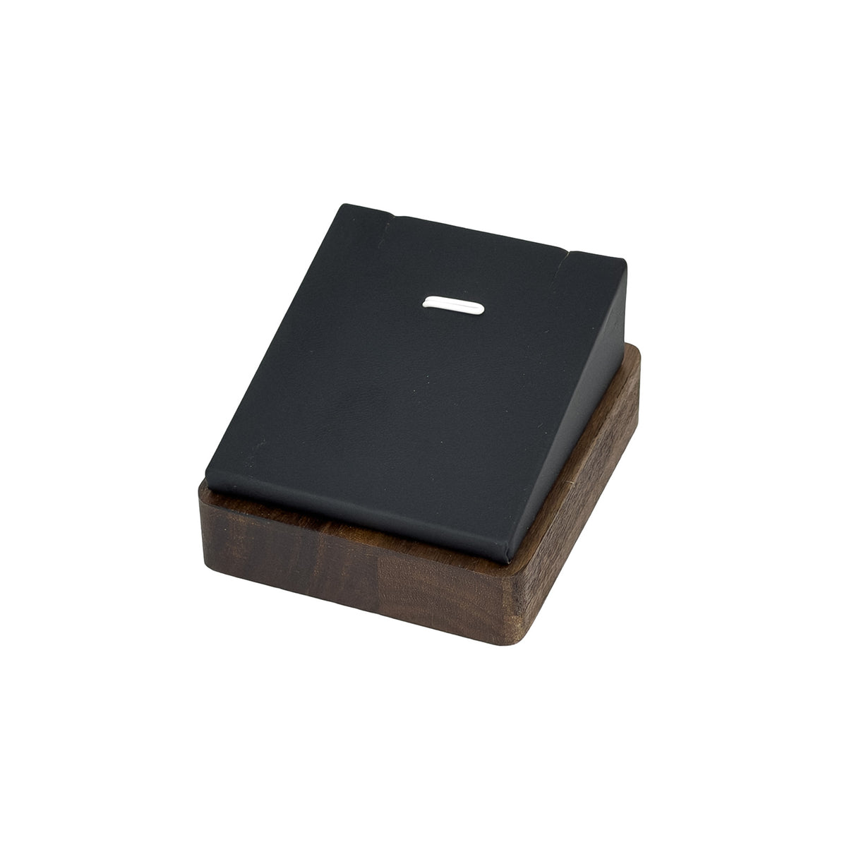 2 7/8" x 3 1/8" Black Leatherette Walnut Wood Single Pendant Display Block