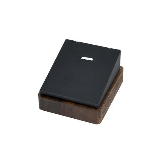 2 7/8" x 3 1/8" Black Leatherette Walnut Wood Single Pendant Display Block