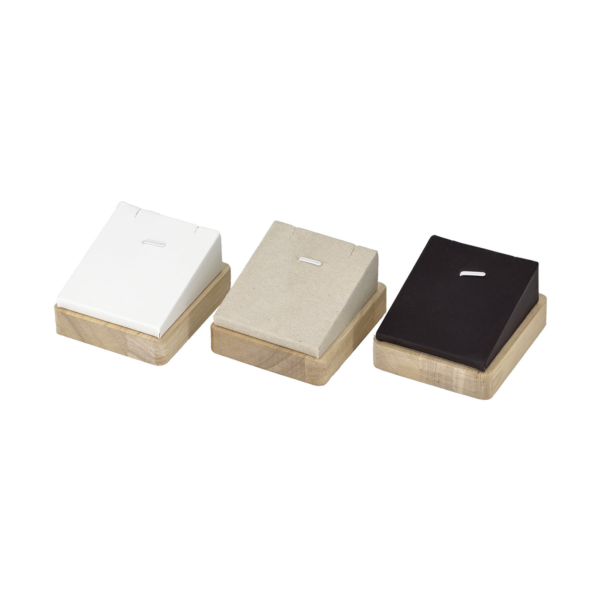 2 7/8" x 3 1/8" Black Leatherette Natural Wood Single Pendant Display Block