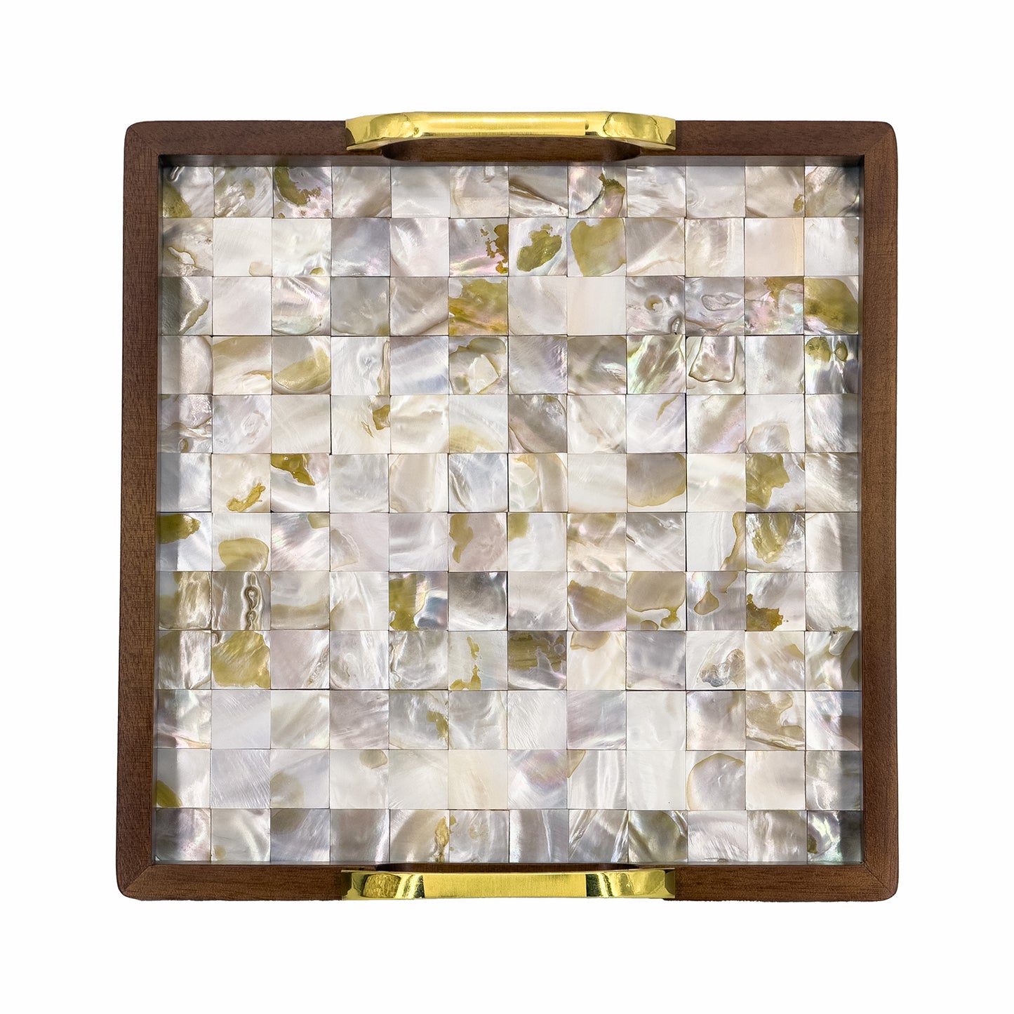 2-Piece Square Walnut Wood Serving Tray Set with Seashell Inlay