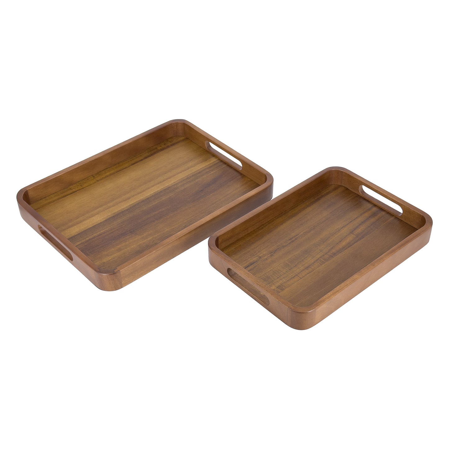 2-Piece Walnut Wood Serving Tray Set with Cut-Out Handles