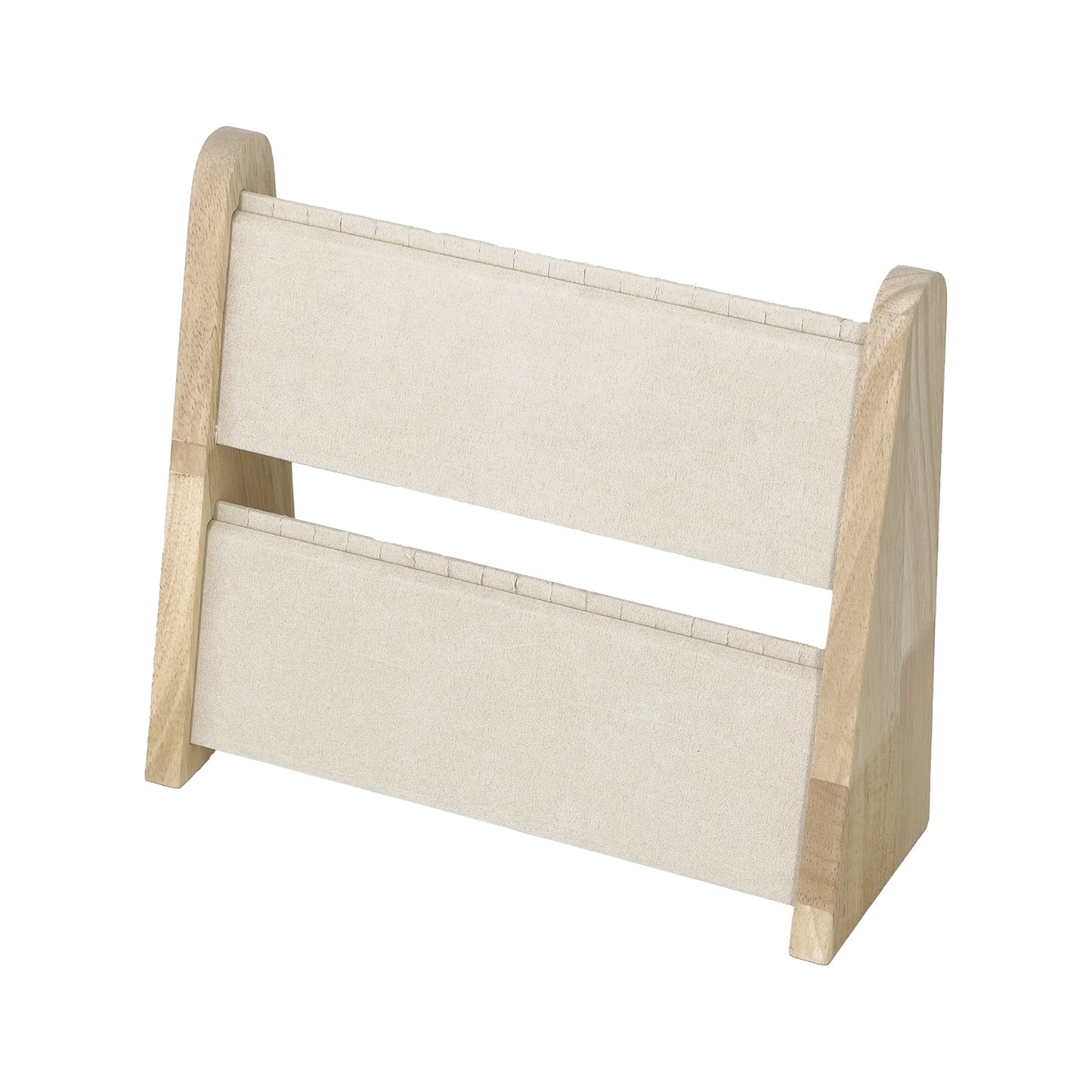 2 Tier Wood and Beige Microfiber Necklace Jewelry Display