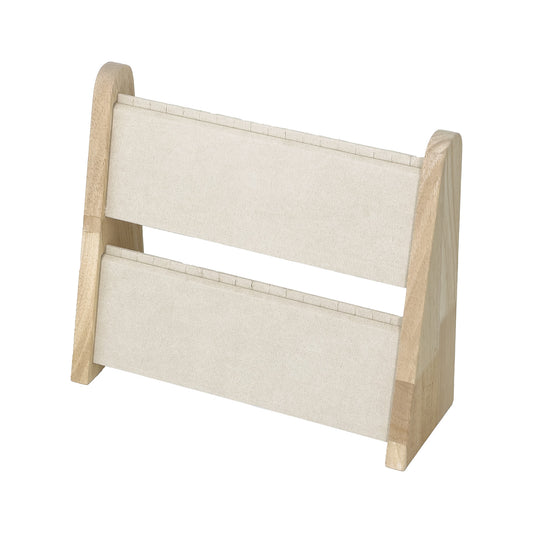 2 Tier Wood and Beige Microfiber Necklace Jewelry Display