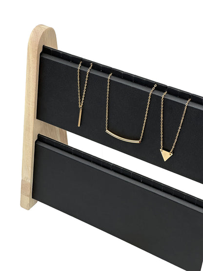 2 Tier Wood and Black Leatherette Necklace Jewelry Display