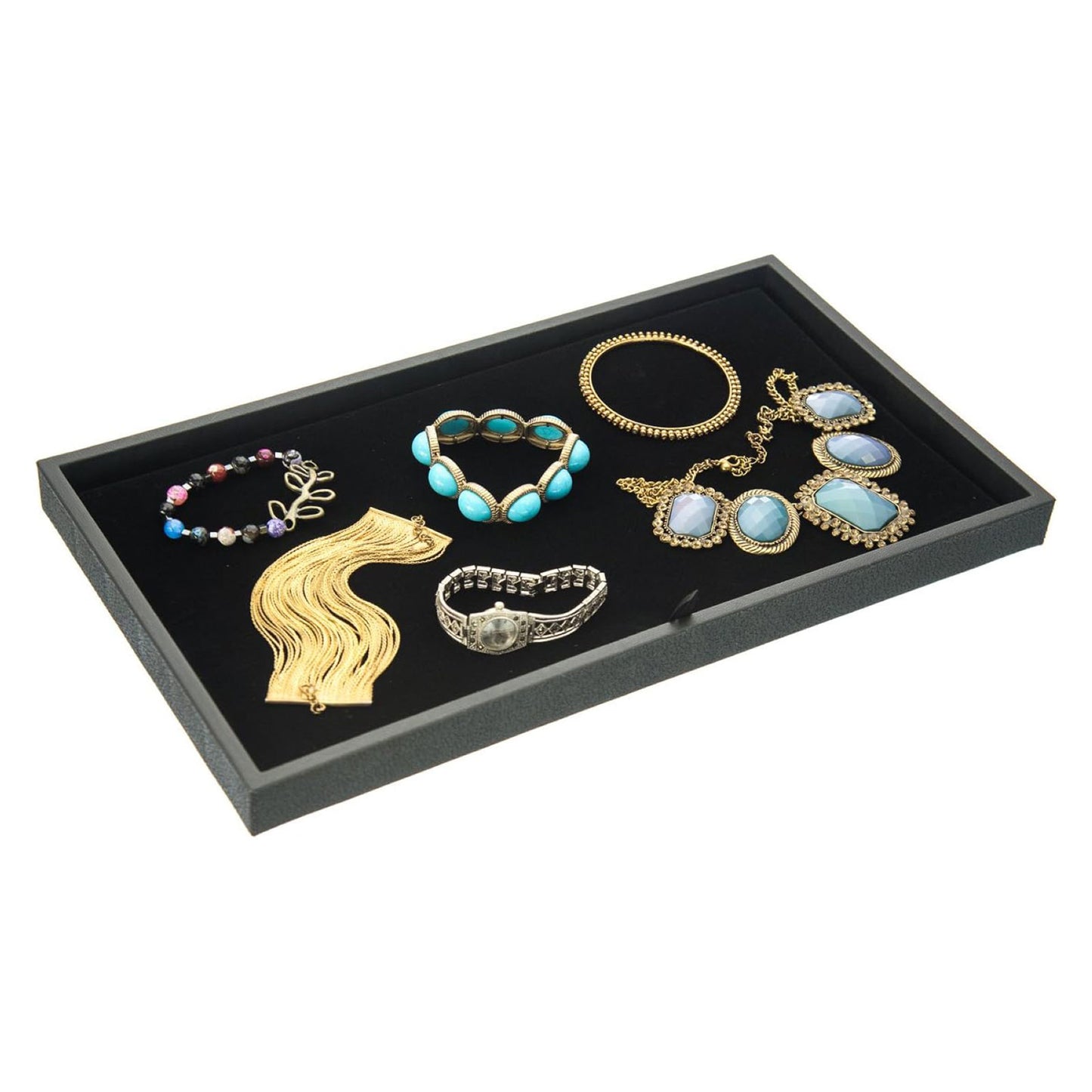 (20-Pack) 13 7/8" x 7 1/2" Black Jewelry Display Pad Tray Insert