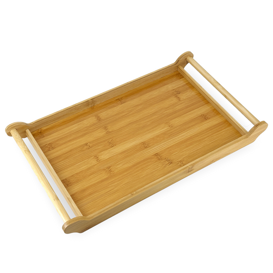 20" x 11" Natural Bamboo Serving Tray with Handles