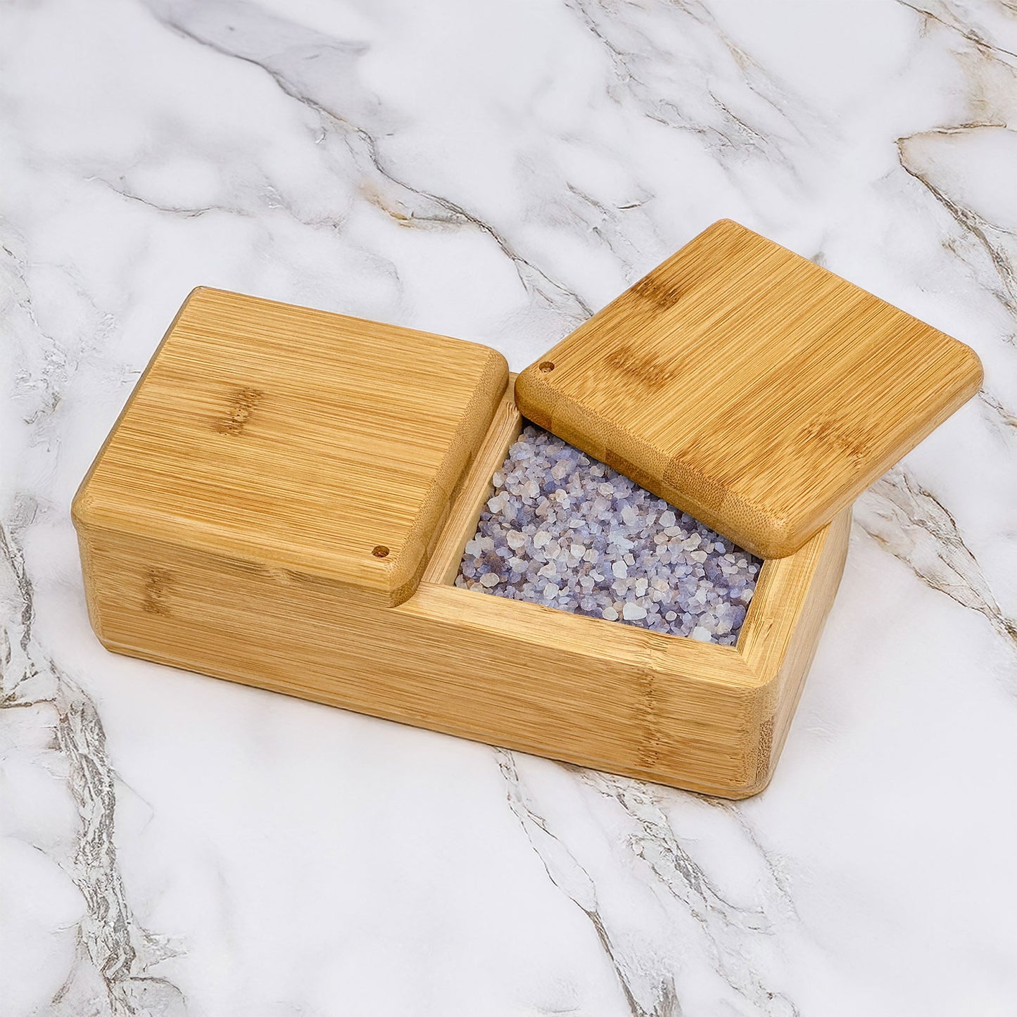 8.5" x 4.25" Salt and Pepper Bamboo Box with Rotating Lids