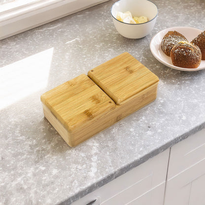 8.5" x 4.25" Salt and Pepper Bamboo Box with Rotating Lids