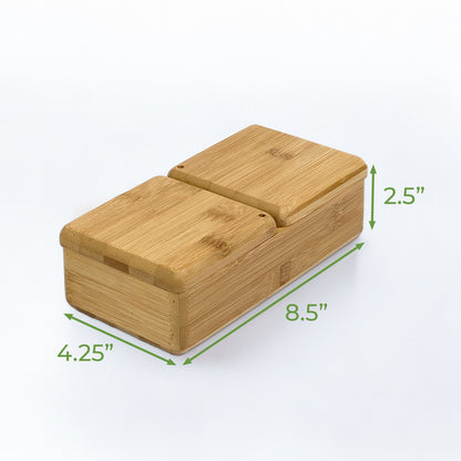 8.5" x 4.25" Salt and Pepper Bamboo Box with Rotating Lids