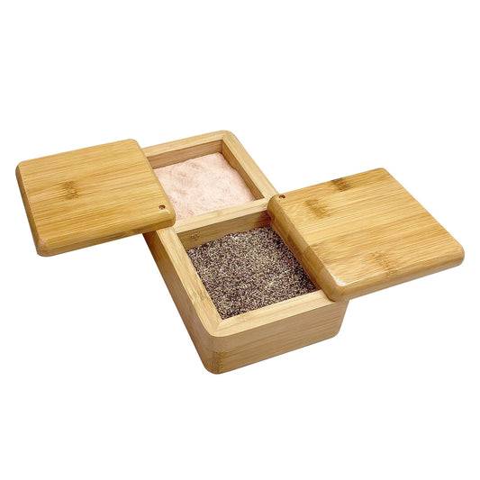 8.5" x 4.25" Salt and Pepper Bamboo Box with Rotating Lids