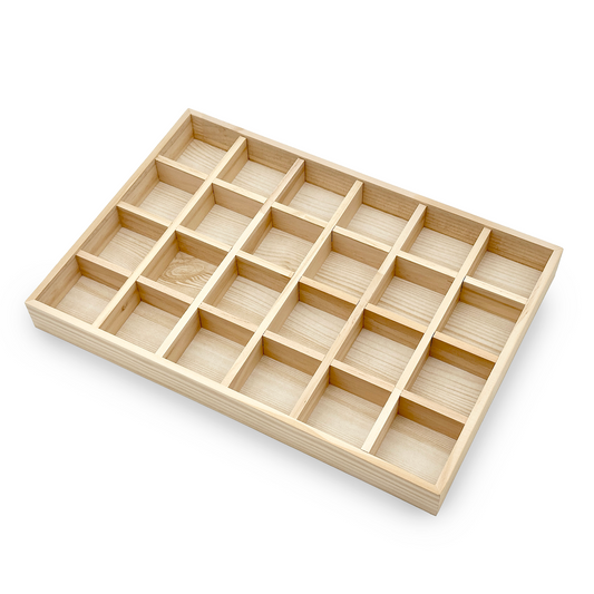 24 Compartment Natural Wood Jewelry Display Tray