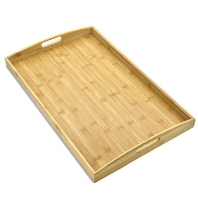 24" x 15" Bam & Boo Natural Bamboo Large Serving Tray with Handles