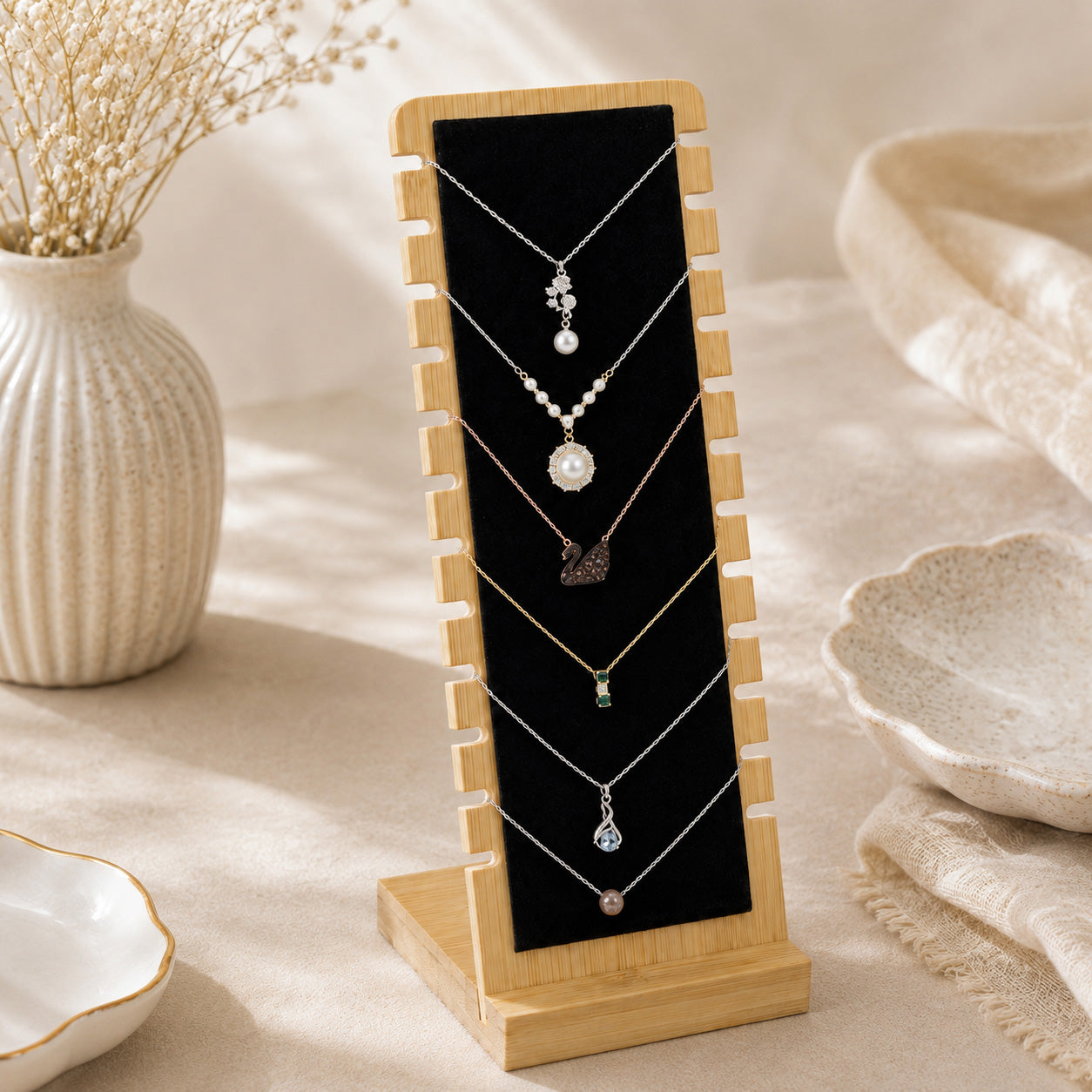 10 x 25cm Black Velvet Bamboo Necklace Jewelry Display