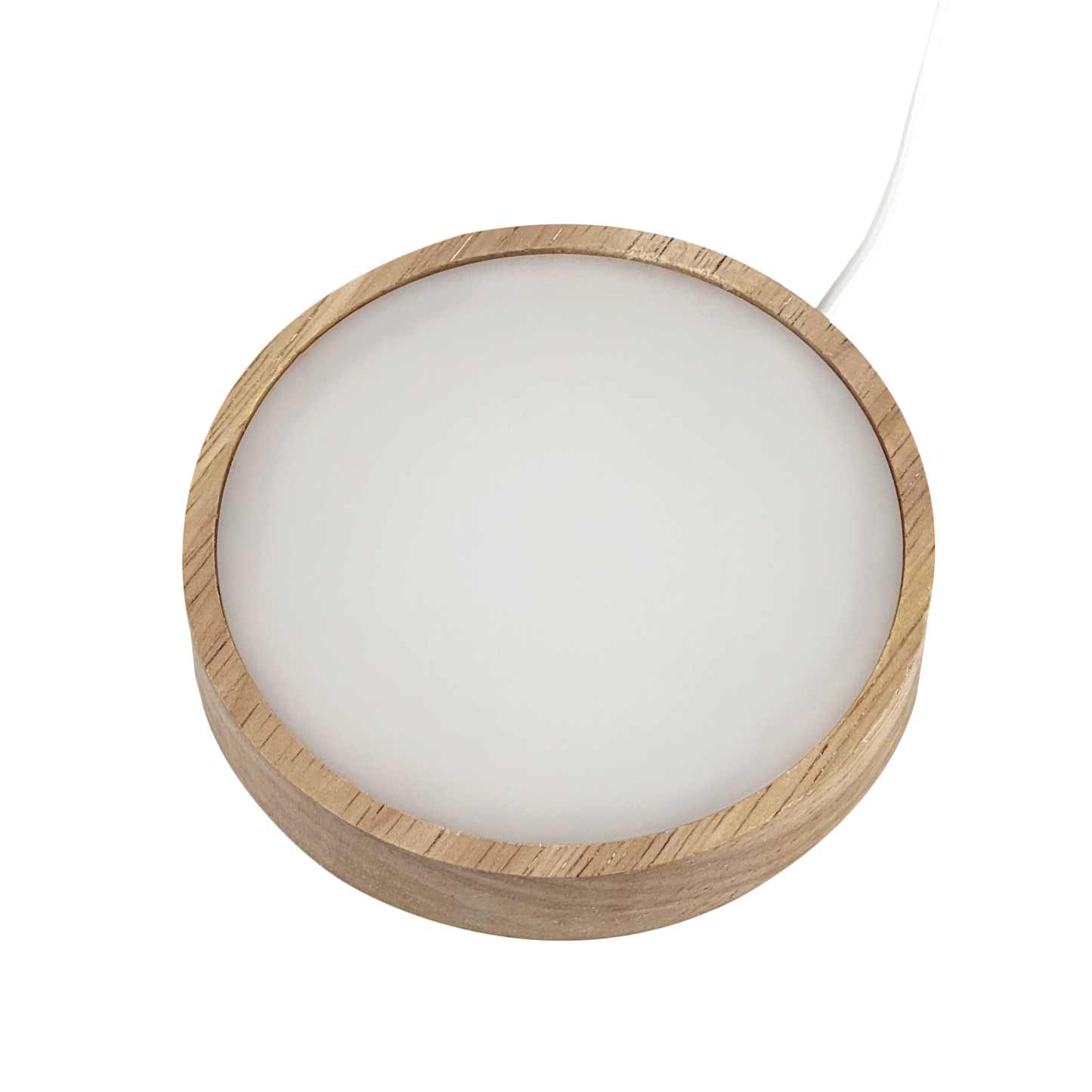 3 1/2" Round Wood Base White Diffused LED Light with Switch