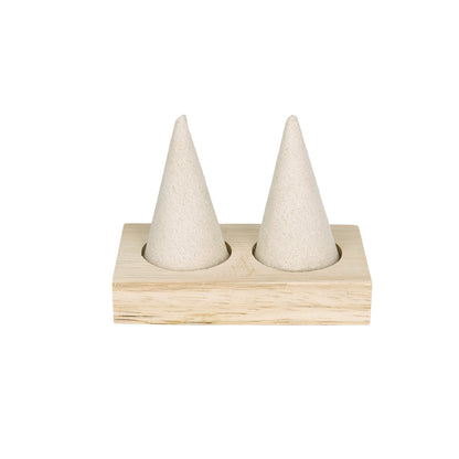 3 1/2" x 2 1/2" Beige Velvet Wood Base 2 Finger Ring Display