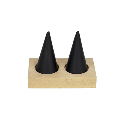 3 1/2" x 2 1/2" Black Leatherette Wood Base 2 Finger Ring Display
