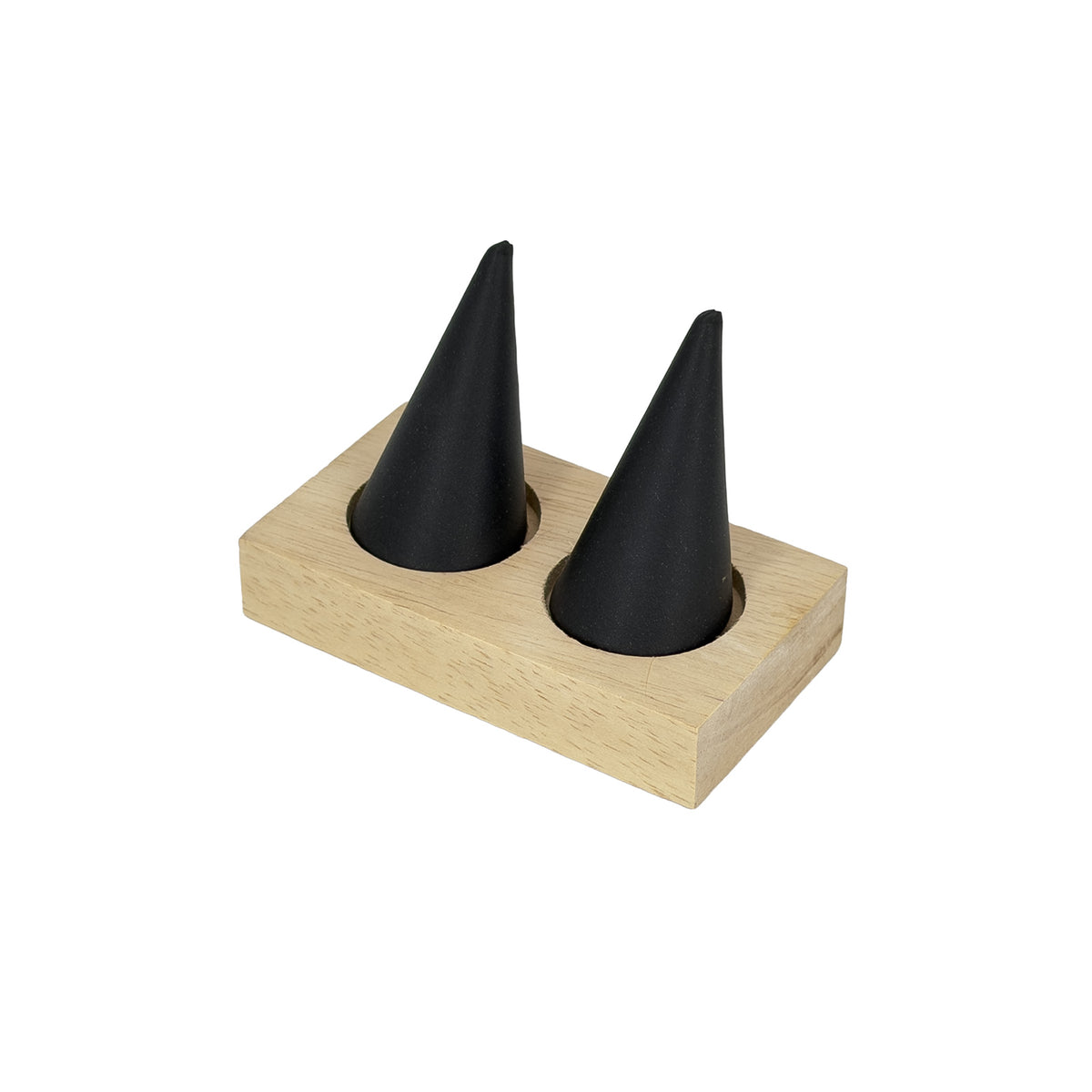 3 1/2" x 2 1/2" Black Leatherette Wood Base 2 Finger Ring Display