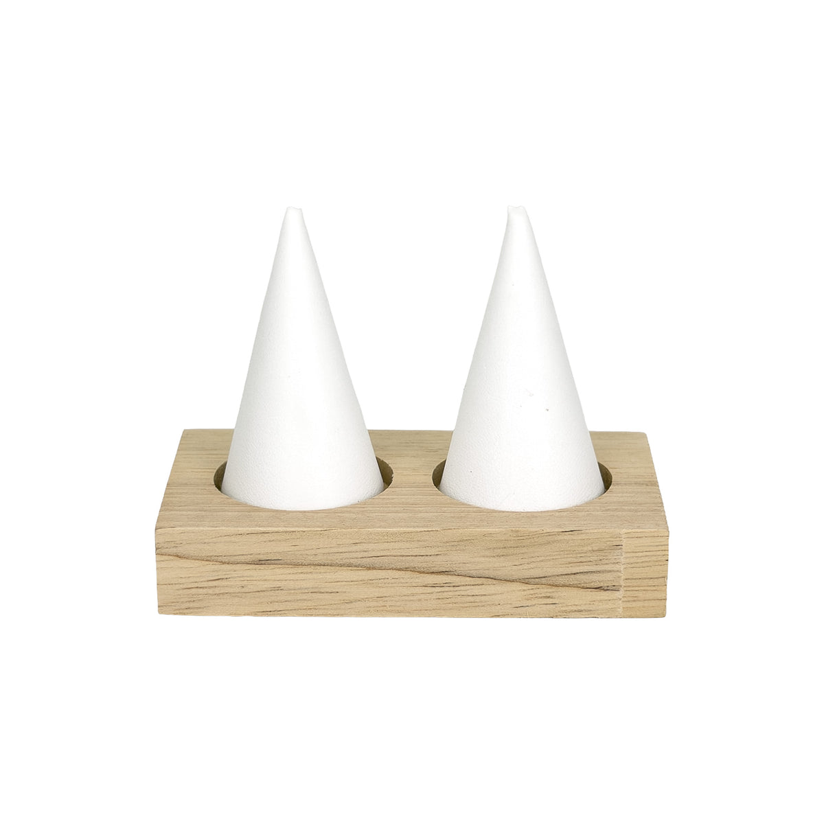 3 1/2" x 2 1/2" White Leatherette Wood Base 2 Finger Ring Display