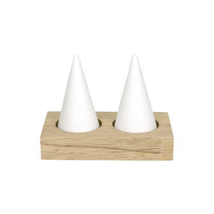3 1/2" x 2 1/2" White Leatherette Wood Base 2 Finger Ring Display