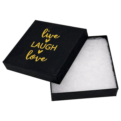 3 1/2" x 3 1/2" Black and Gold "Live Laugh Love" Cotton Filled Box