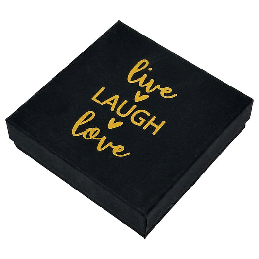 3 1/2" x 3 1/2" Black and Gold "Live Laugh Love" Cotton Filled Box