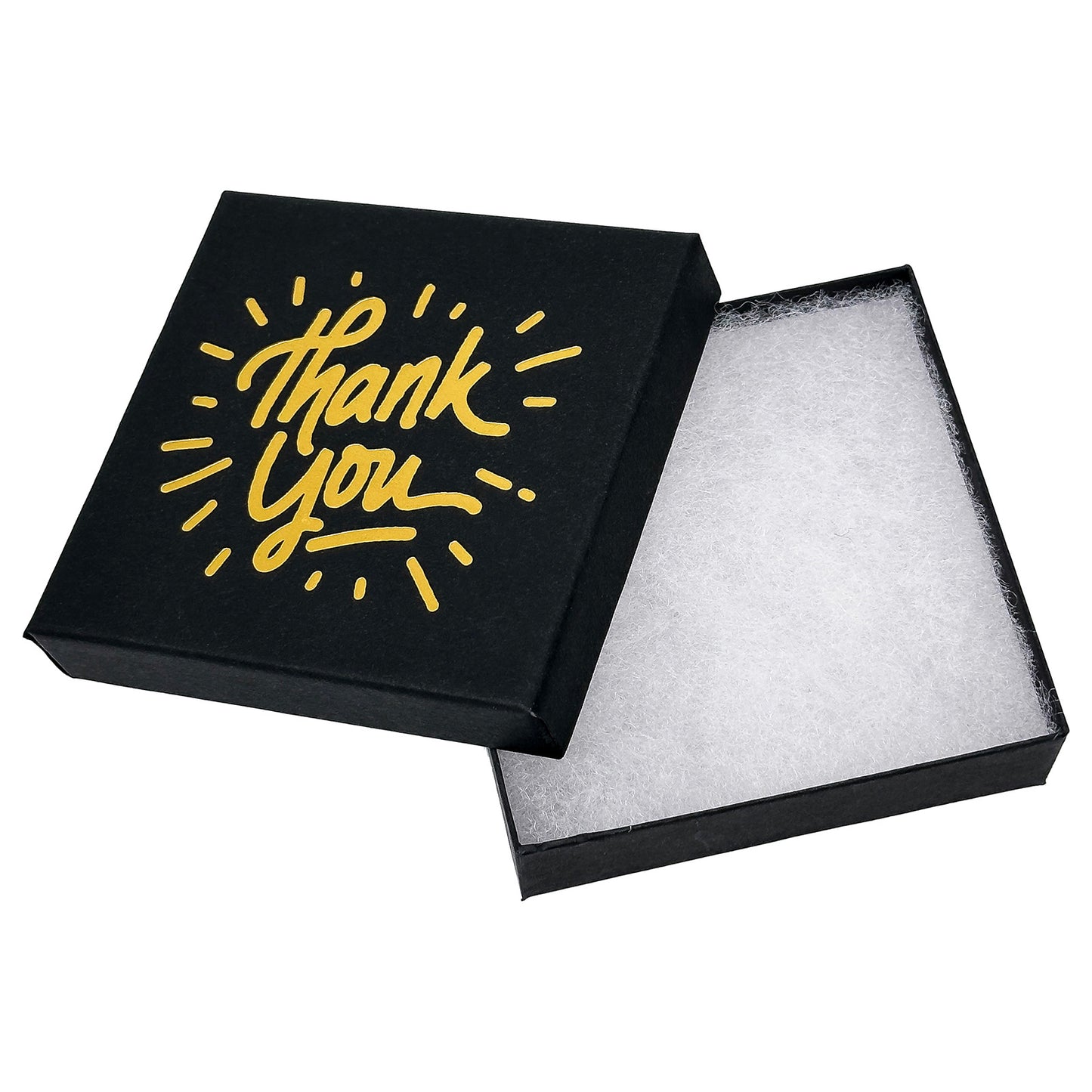 3 1/2" x 3 1/2" Black and Gold "Thank You" Cotton Filled Box