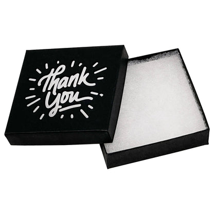 3 1/2" x 3 1/2" Black and Silver "Thank You" Cotton Filled Box