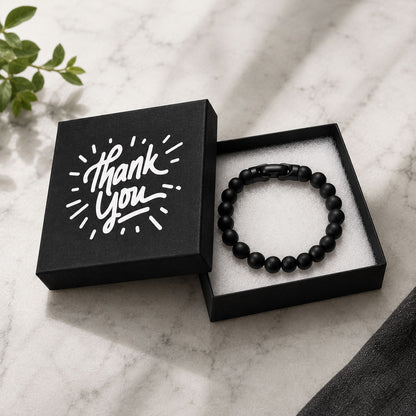 3 1/2" x 3 1/2" Black and Silver "Thank You" Cotton Filled Box