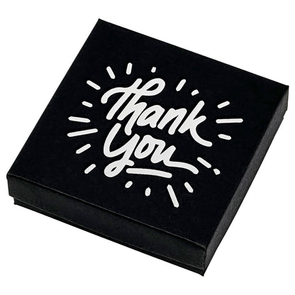 3 1/2" x 3 1/2" Black and Silver "Thank You" Cotton Filled Box