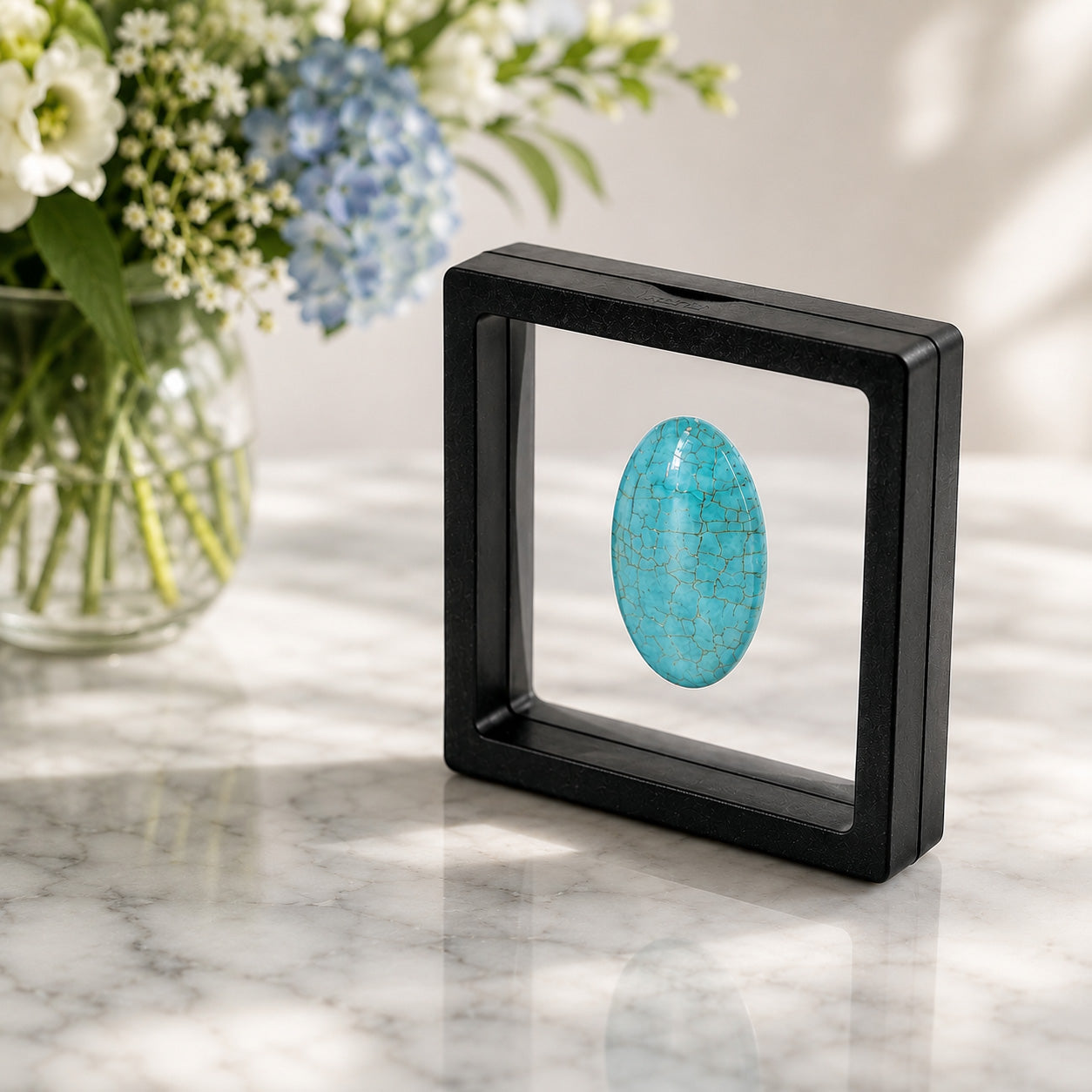 3.5" x 3.5" Black Floating Frame Jewelry Display Case