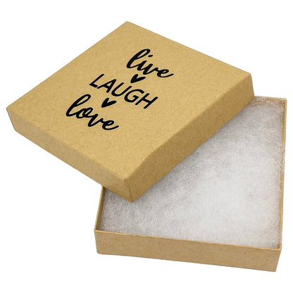 3 1/2" x 3 1/2" Kraft and Black "Live Laugh Love" Cotton Filled Box