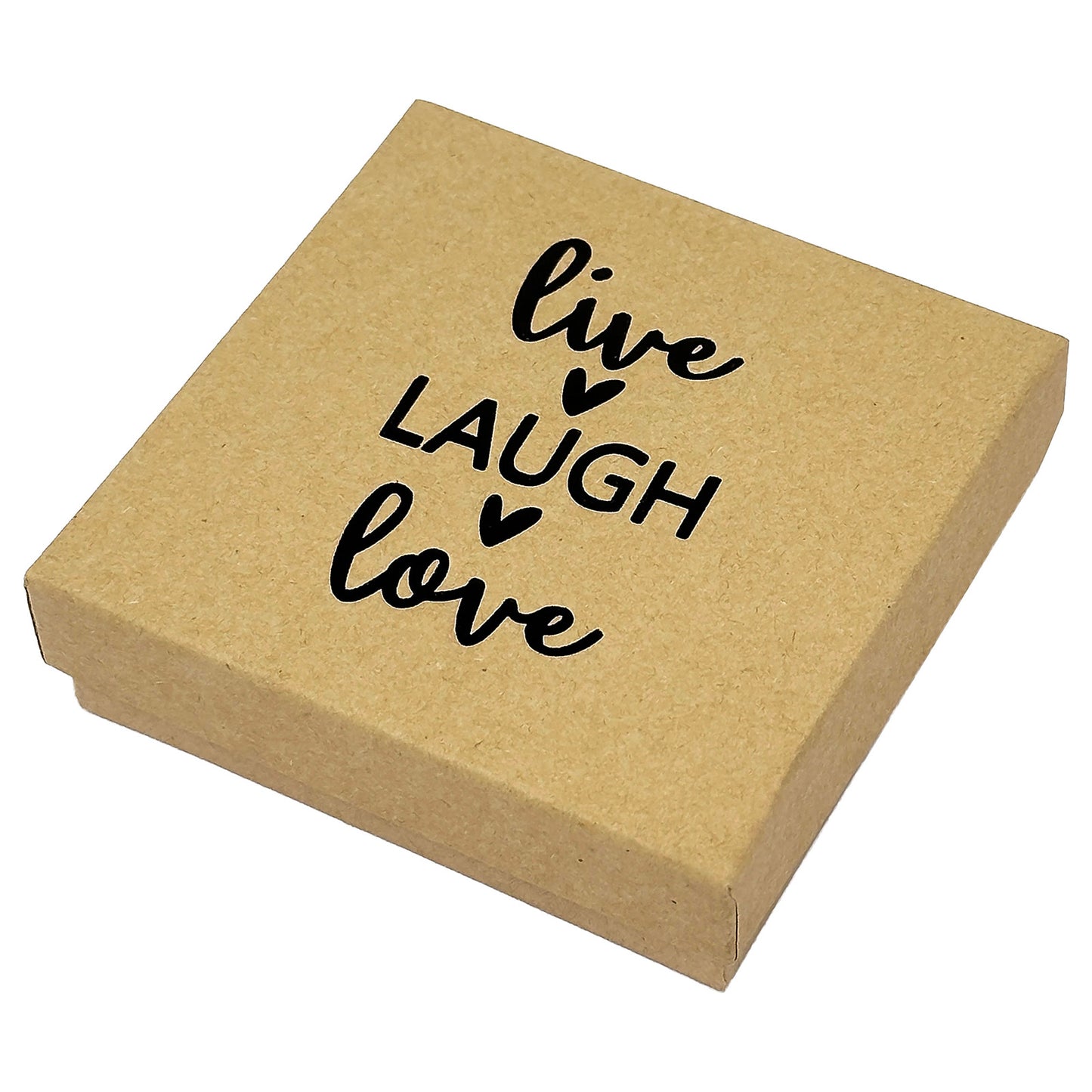 3 1/2" x 3 1/2" Kraft and Black "Live Laugh Love" Cotton Filled Box