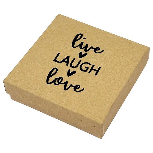 3 1/2" x 3 1/2" Kraft and Black "Live Laugh Love" Cotton Filled Box