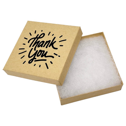 3 1/2" x 3 1/2" Kraft and Black "Thank You" Cotton Filled Box