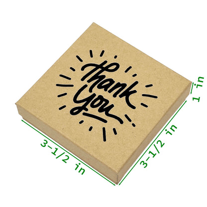 3 1/2" x 3 1/2" Kraft and Black "Thank You" Cotton Filled Box