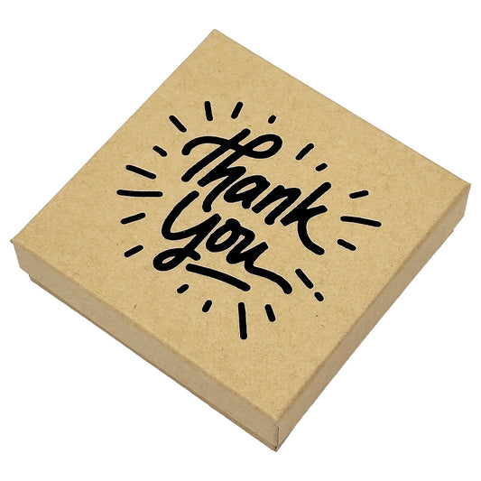 3 1/2" x 3 1/2" Kraft and Black "Thank You" Cotton Filled Box