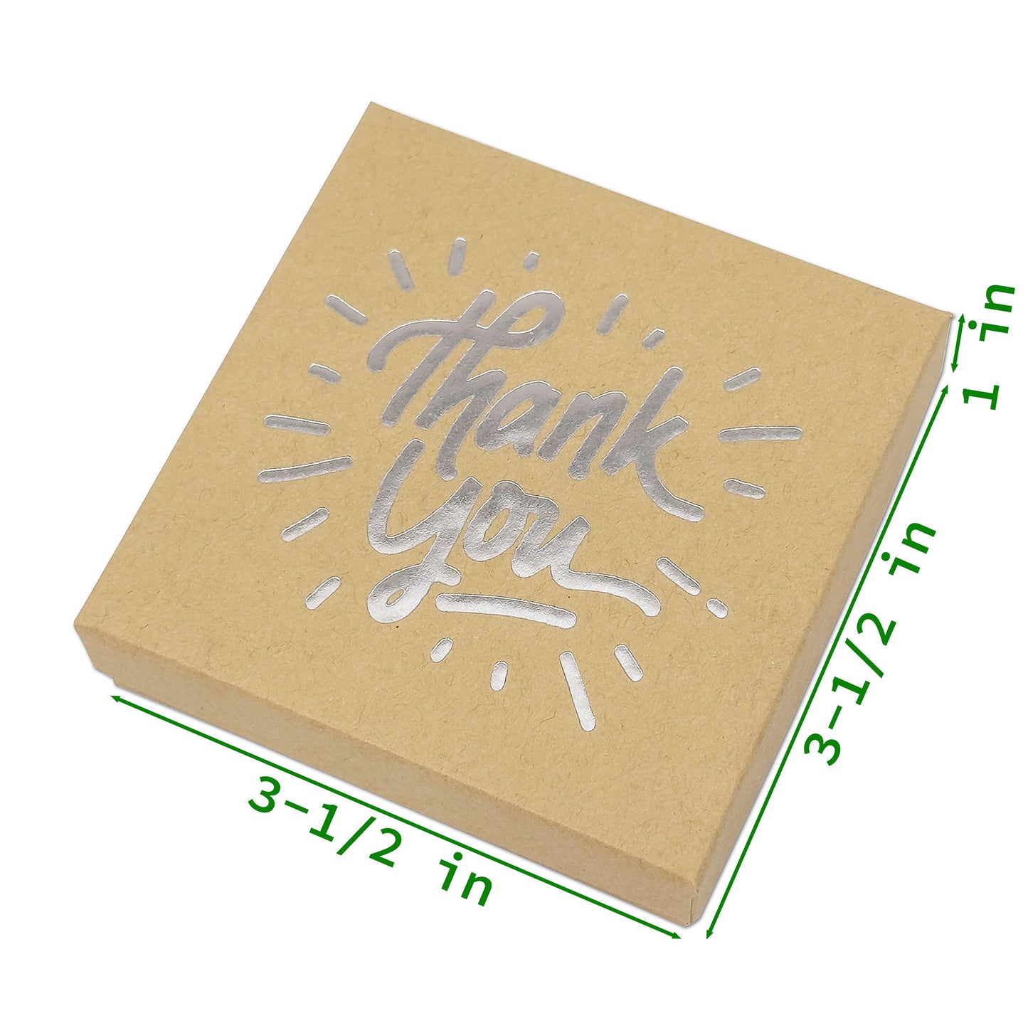 3 1/2" x 3 1/2" Kraft and Silver "Thank You" Cotton Filled Box