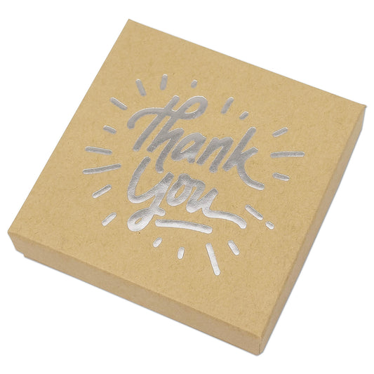 3 1/2" x 3 1/2" Kraft and Silver "Thank You" Cotton Filled Box