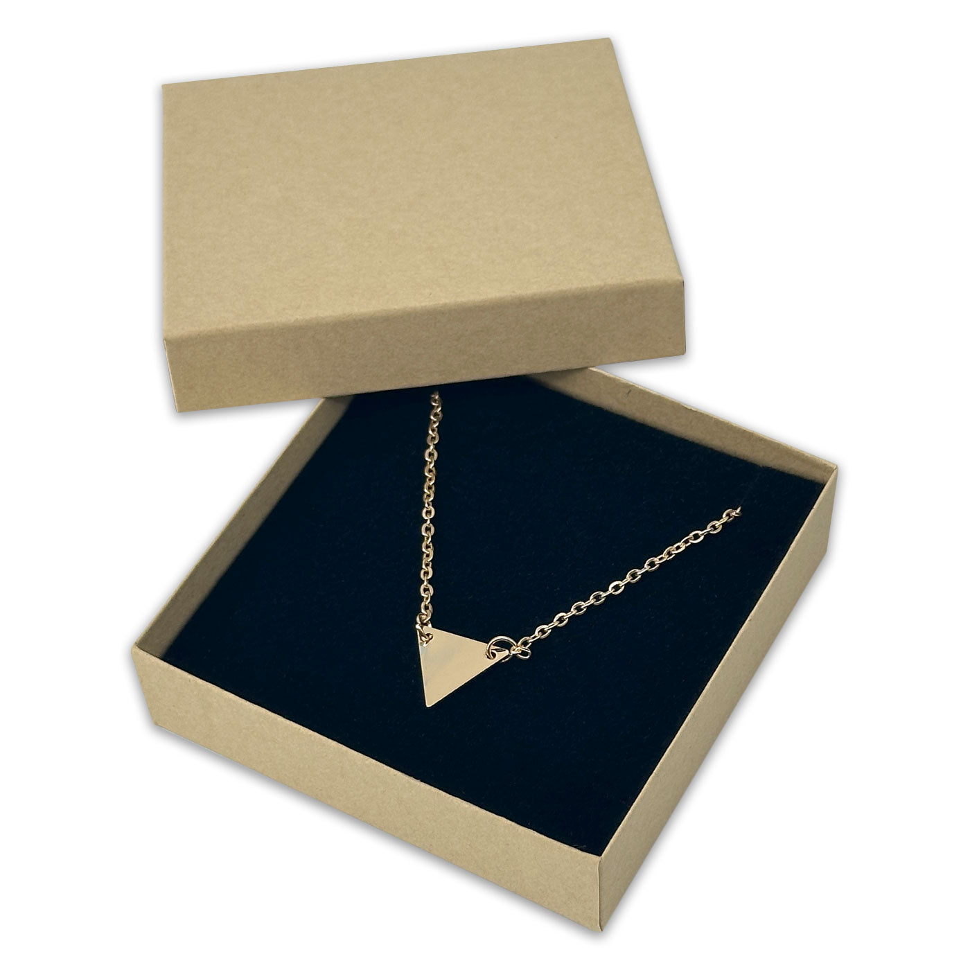 3 1/2" x 3 1/2" Kraft Pendant Necklace Paper Box with Black Foam Insert