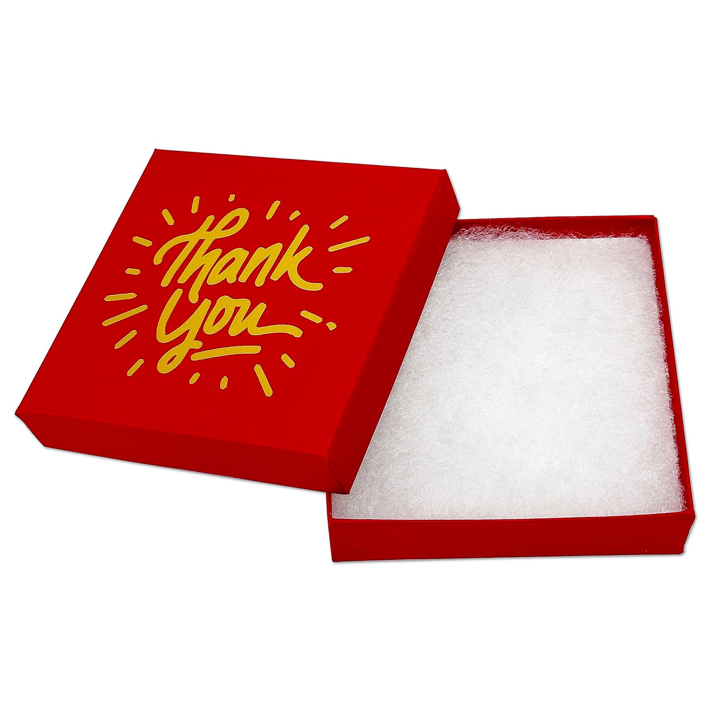 3 1/2" x 3 1/2" Matte Red and Gold "Thank You" Cotton Filled Box