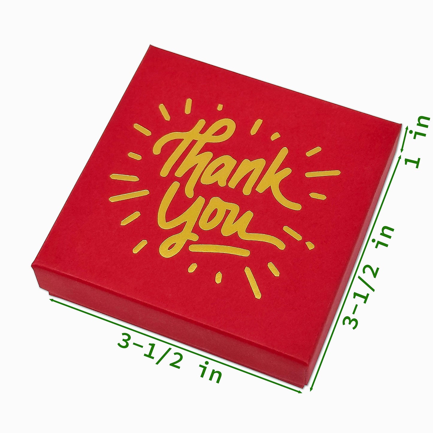 3 1/2" x 3 1/2" Matte Red and Gold "Thank You" Cotton Filled Box