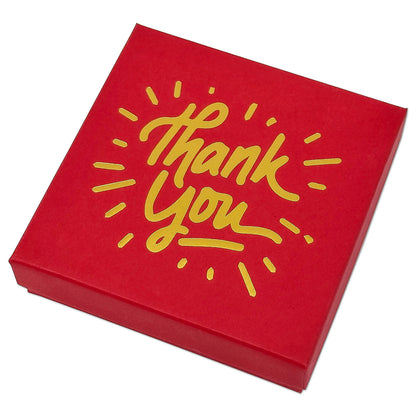 3 1/2" x 3 1/2" Matte Red and Gold "Thank You" Cotton Filled Box