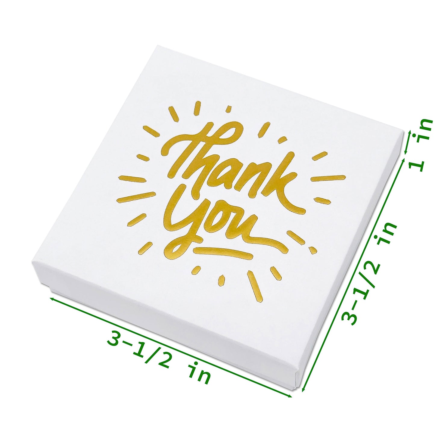 3 1/2" x 3 1/2" Matte White and Gold "Thank You" Cotton Filled Box