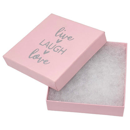 3 1/2" x 3 1/2" Pink and Silver "Live Laugh Love" Cotton Filled Box