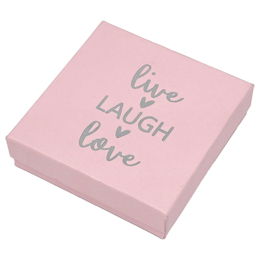 3 1/2" x 3 1/2" Pink and Silver "Live Laugh Love" Cotton Filled Box