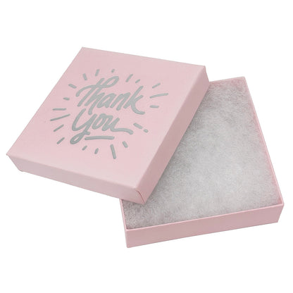 3 1/2" x 3 1/2" Pink and Silver "Thank You" Cotton Filled Box